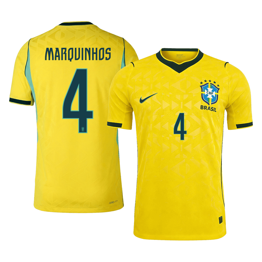 Camiseta Auténtica Marquinhos #4 Brasil 2026 Primera Equipación Copa del Mundo - Versión Jugador