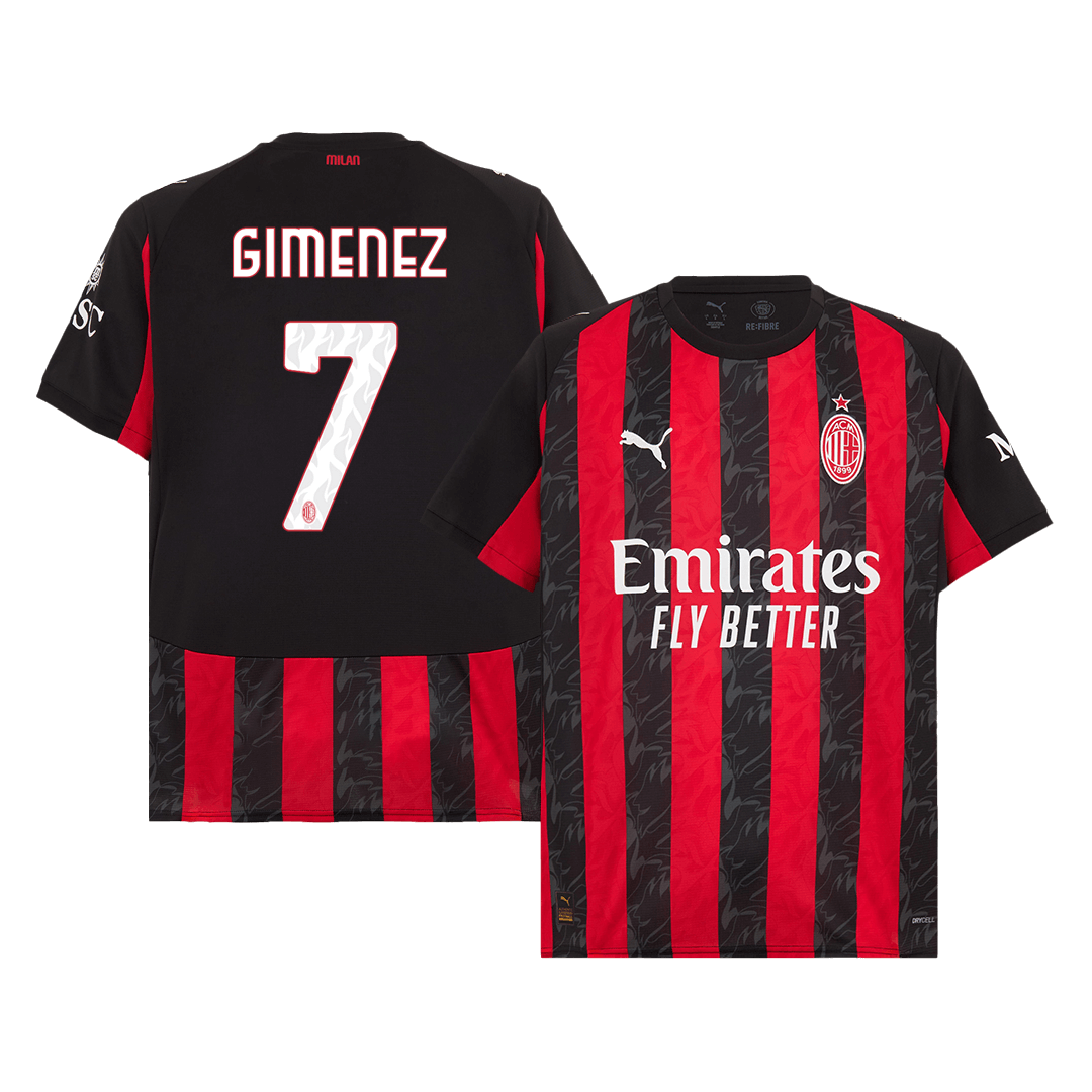 Camiseta Giménez #7 AC Milan 2025/26 Primera Equipación - Versión Hincha