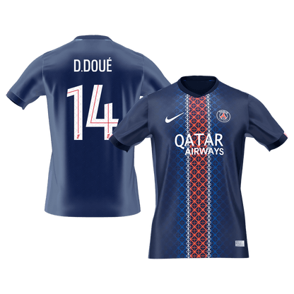Camiseta D. Doué #14 PSG 2025/26 Primera Equipación - Versión Hincha (Calidad Premium)