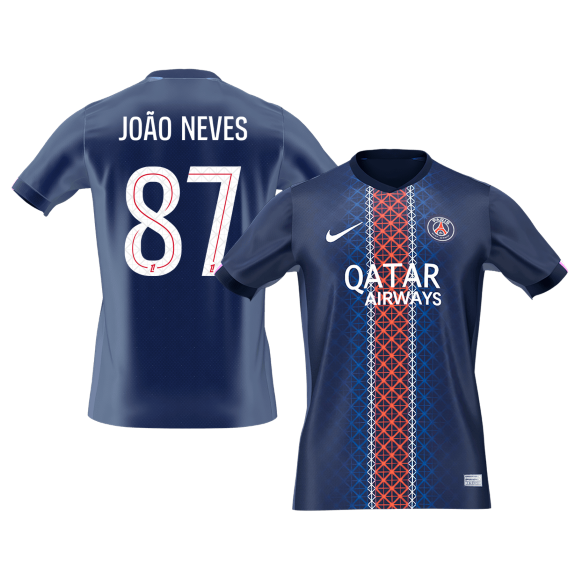 Camiseta João Neves #87 PSG 2025/26 Primera Equipación - Versión Hincha (Calidad Premium)
