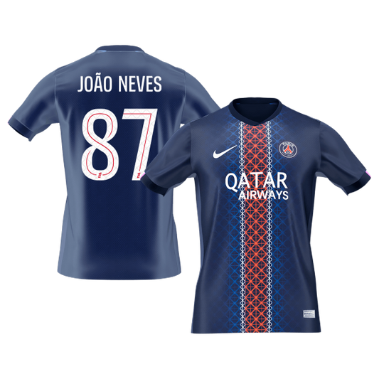 Camiseta João Neves #87 PSG 2025/26 Primera Equipación - Versión Hincha (Calidad Premium)