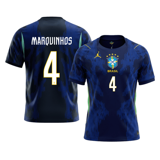 Camiseta Marquinhos #4 Brasil 2026 Segunda Equipación Copa del Mundo - Versión Hincha
