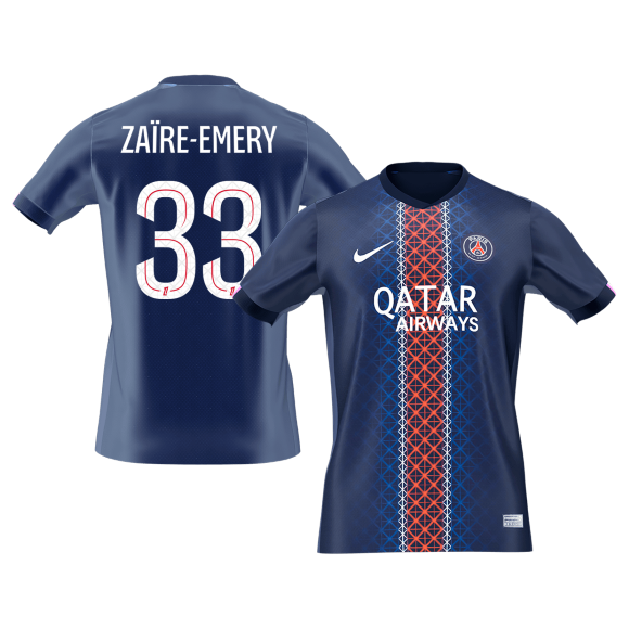 Camiseta Zaïre Emery #33 PSG 2025/26 Primera Equipación - Versión Hincha (Calidad Premium)