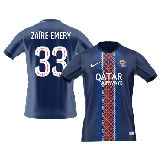 Camiseta Zaïre Emery #33 PSG 2025/26 Primera Equipación - Versión Hincha (Calidad Premium)