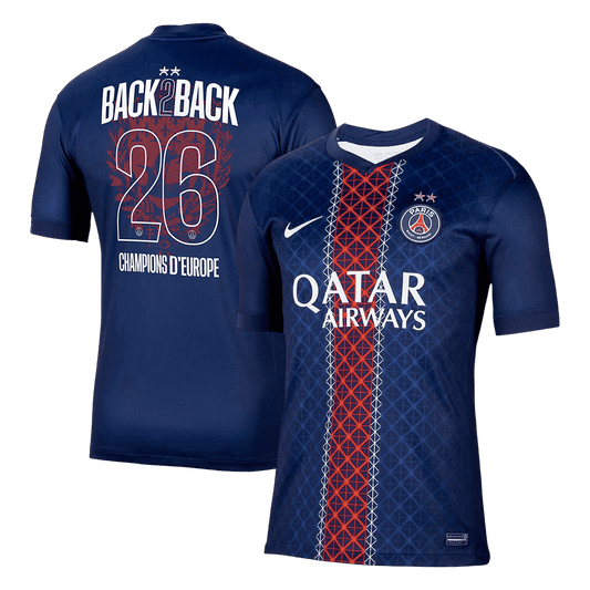 Camiseta Champions of Europe #26 PSG 2025/26 Primera Equipación - Versión Hincha (Calidad Premium)