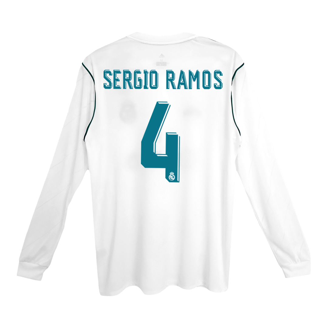 Camiseta Retro 2017/18 Sergio Ramos #4 Real Madrid Primera Equipación Manga Larga