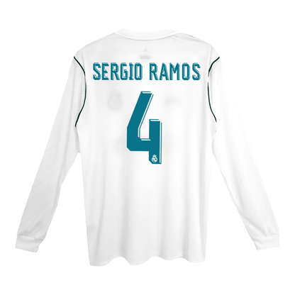 Camiseta Retro 2017/18 Sergio Ramos #4 Real Madrid Primera Equipación Manga Larga