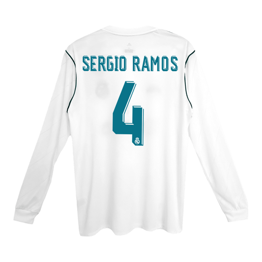 Camiseta Retro 2017/18 Sergio Ramos #4 Real Madrid Primera Equipación Manga Larga